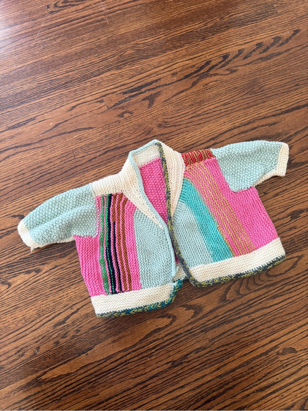 Hand-Knit Multicolor Baby Cardigan Sweater